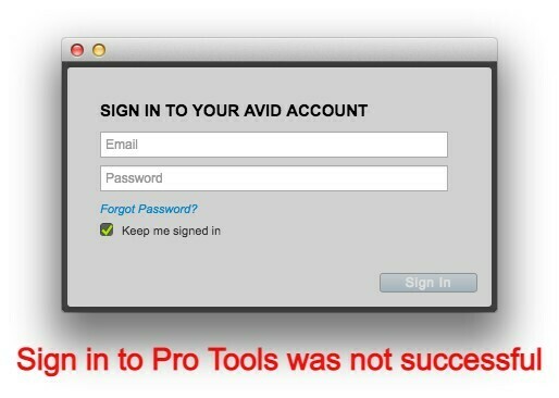 Sign In to Pro Tools Was Not Successful